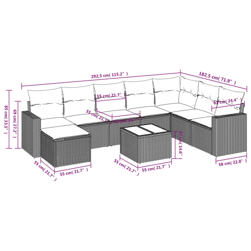 vidaXL 9 Piece Steel Sofa Set in White/Brown/Cream