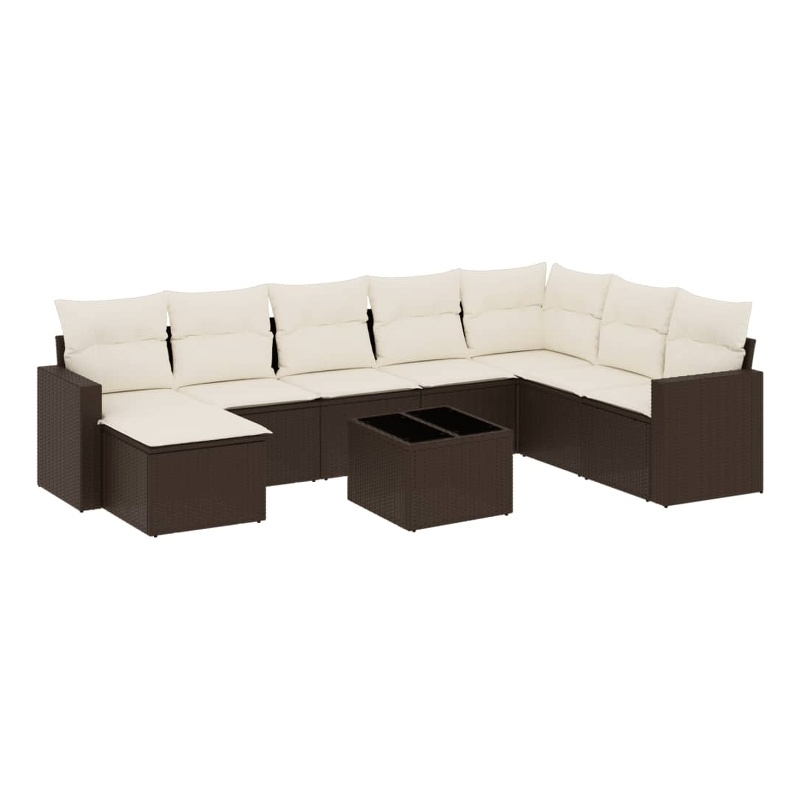 vidaXL 9 Piece Steel Sofa Set in White/Brown/Cream