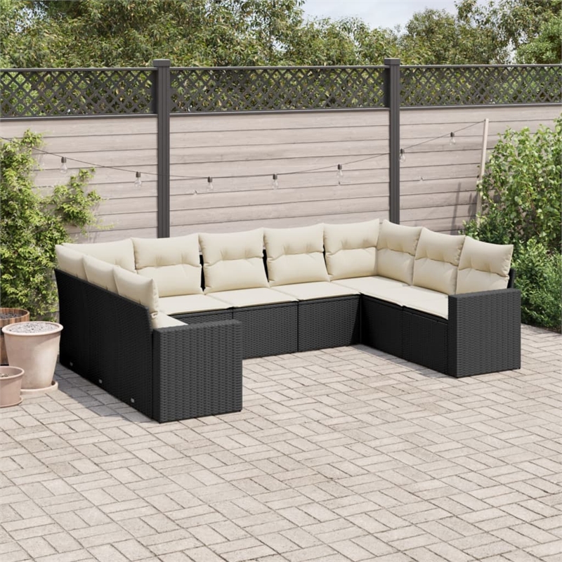 vidaXL 9 Piece Steel Sofa Set in Black/White/Cream