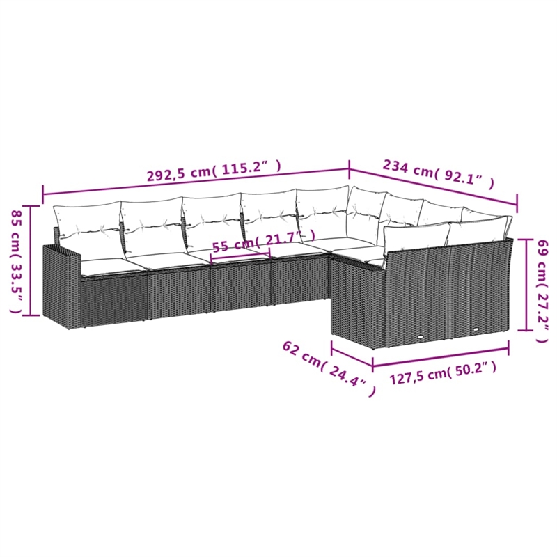 vidaXL 9 Piece Steel Small Sofa Set in Gray/Beige