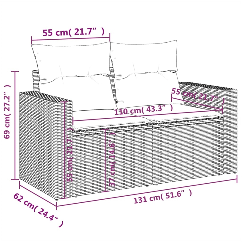 vidaXL 9 Piece Steel Small Sofa Set in Gray/Beige