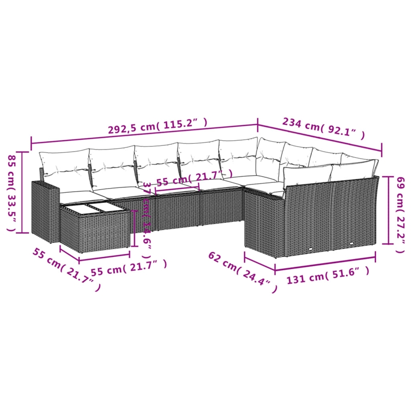 vidaXL 10 Piece Poly Rattan Sofa Set in Gray/Beige