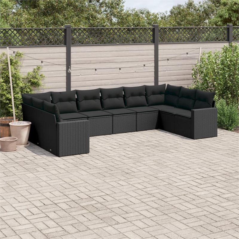 vidaXL Poly Rattan Large Sofa Set in Black