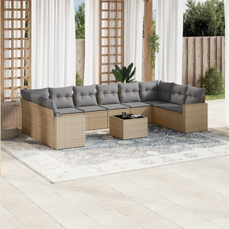 vidaXL 11 Piece Sofa Set in Gray/Beige