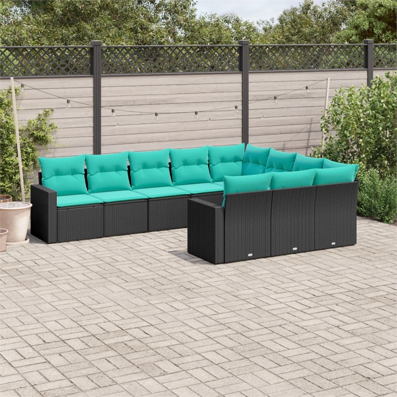 vidaXL 10 Piece Steel Large Patio Sofa Set in Black/Blue