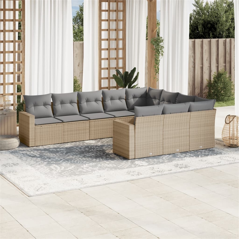 vidaXL 10 Piece Steel Sofa Set in Gray/Beige