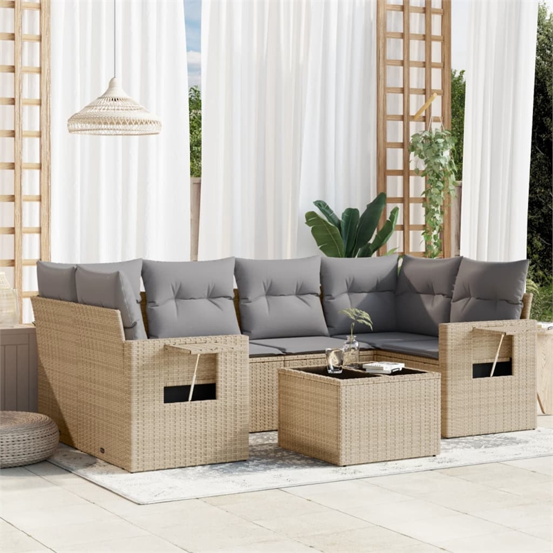 vidaXL 7 Piece Poly Rattan Small Sofa Set in Gray/Beige