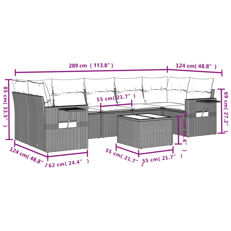 vidaXL 8 Piece Steel Sofa Set in Gray/Beige