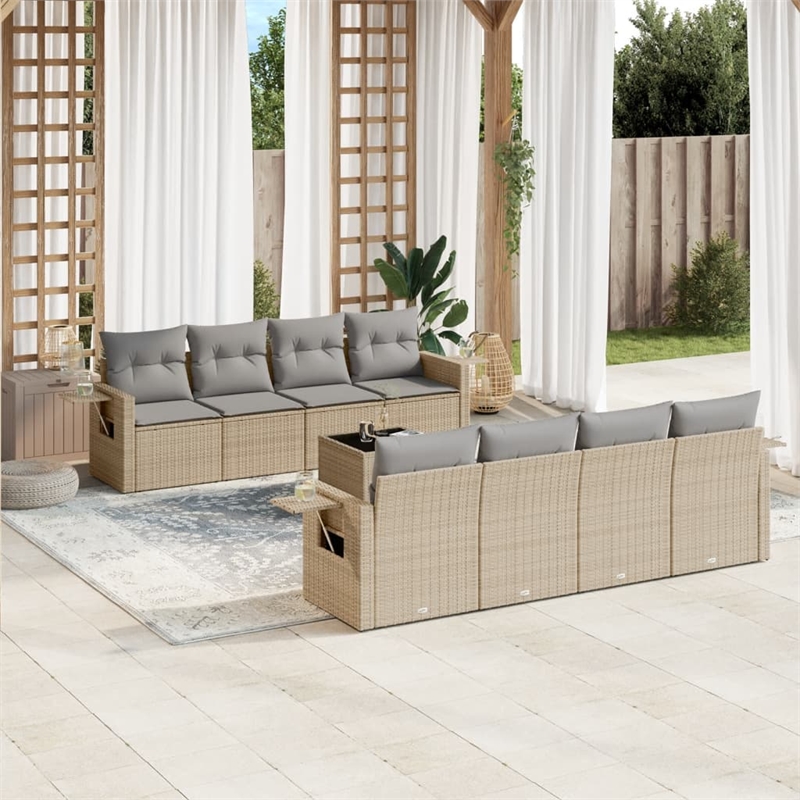 vidaXL 9 Piece Steel Sofa Set in Gray/Beige