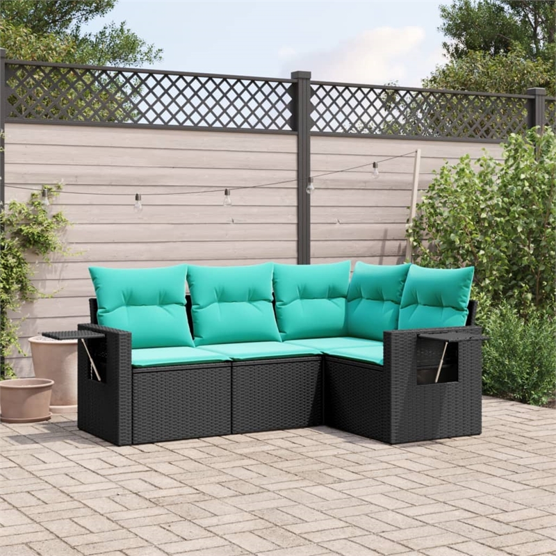 vidaXL 4 Piece Steel Patio Sofa Set in Black/Blue