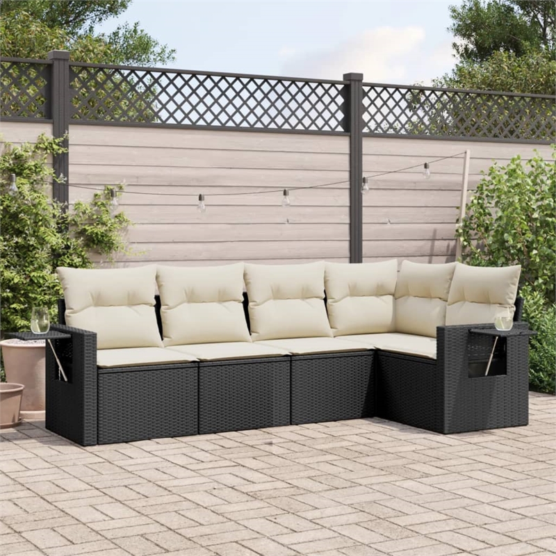 vidaXL 5 Piece Steel Sofa Set in Black/White/Cream