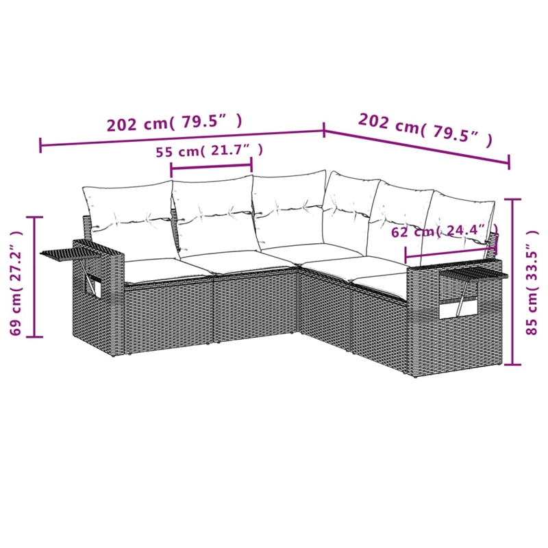 vidaXL 5 Piece Steel Sofa Set in Black