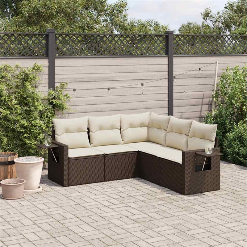 vidaXL 5 Piece Steel Patio Sofa Set in Brown