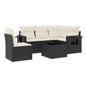vidaXL 6 Piece Poly Rattan Sofa Set in Black/White/Cream