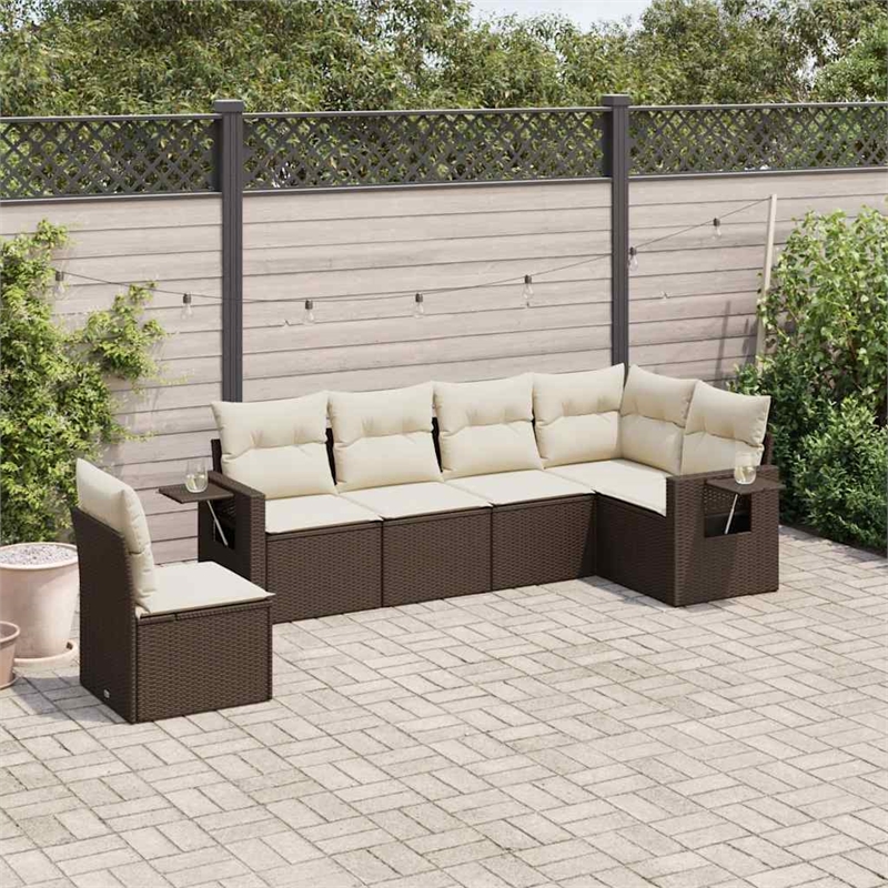 vidaXL 6 Piece Steel Sofa Set in White/Brown/Cream