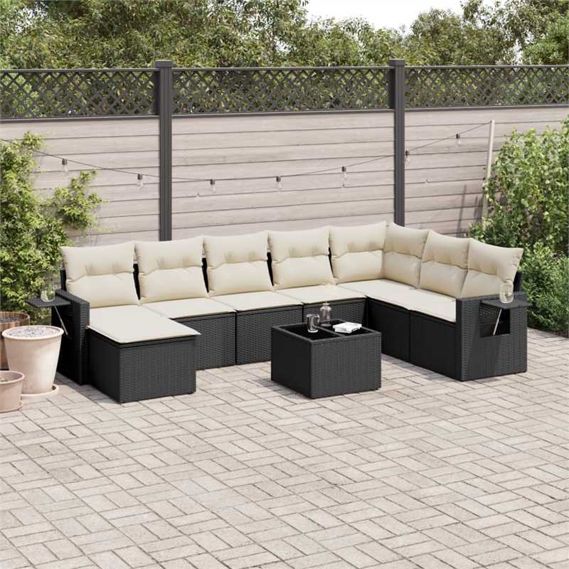 vidaXL 9 Piece Steel Sofa Set in Black/White/Cream
