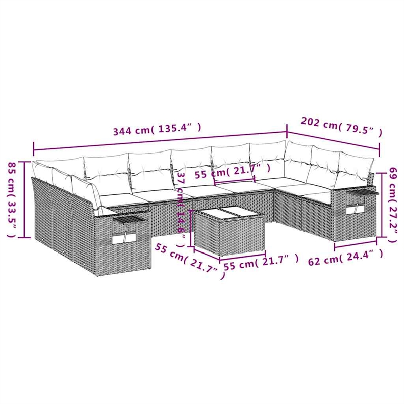 vidaXL 11 Piece Steel Large Sofa Set in Gray