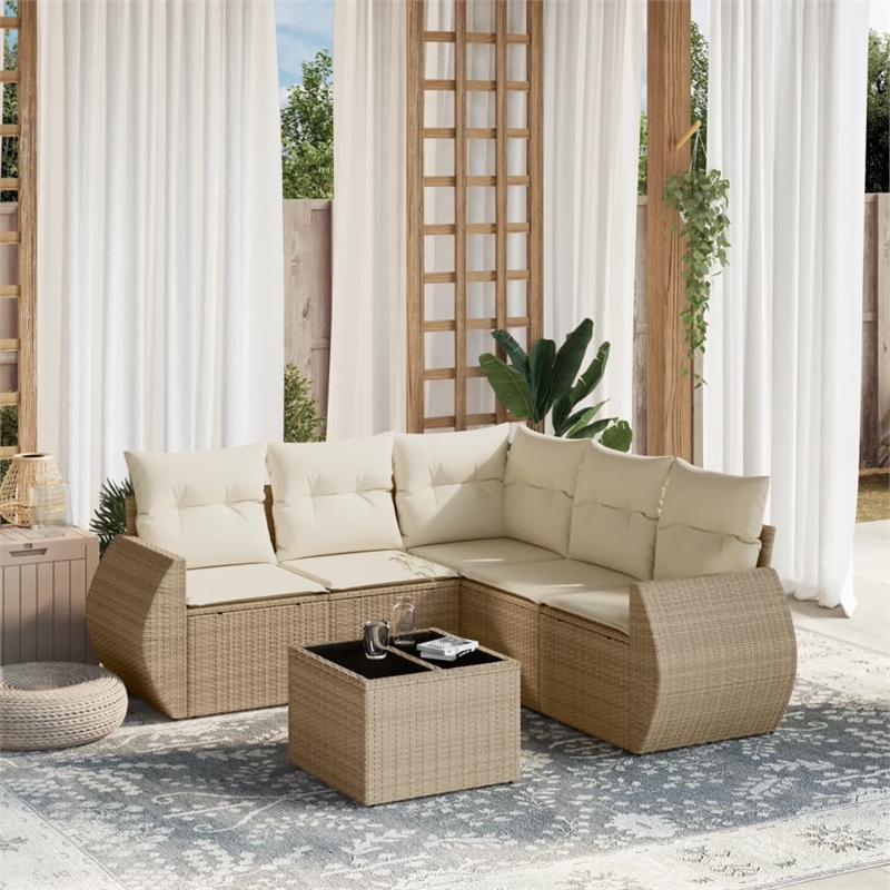 vidaXL 6 Piece Steel Sofa Set in Cream/Beige