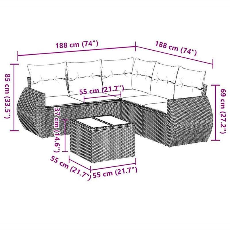 vidaXL 6 Piece Steel Sofa Set in Gray/Anthracite