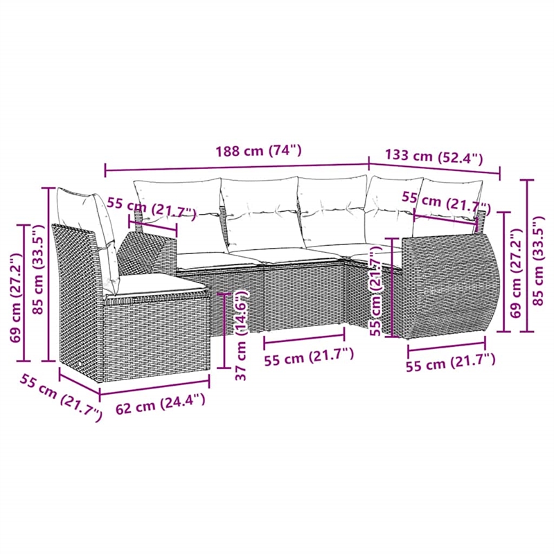 vidaXL 5 Piece Steel Sofa Set in Gray/Anthracite