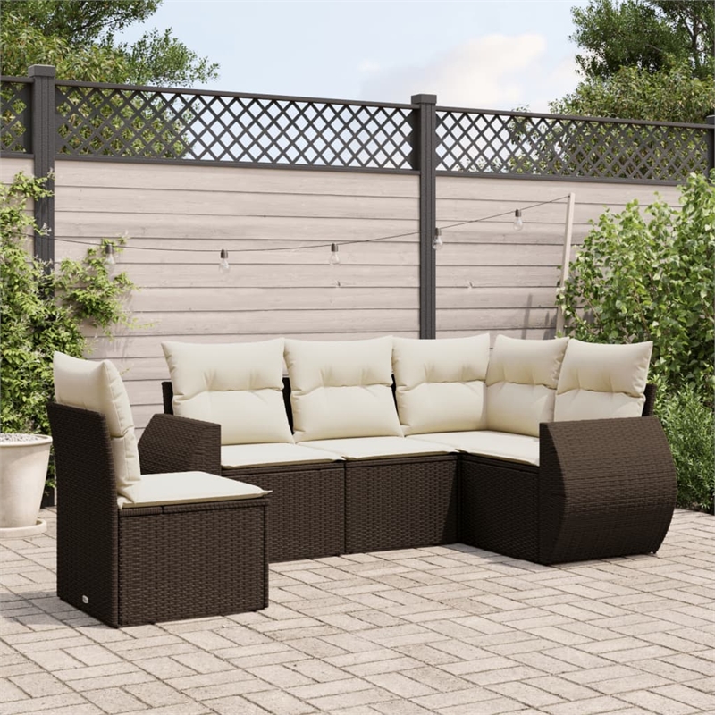 vidaXL 5 Piece Small Sofa Set in White/Brown/Cream