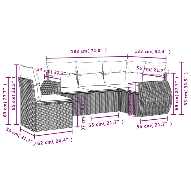 vidaXL 5 Piece Small Sofa Set in White/Brown/Cream