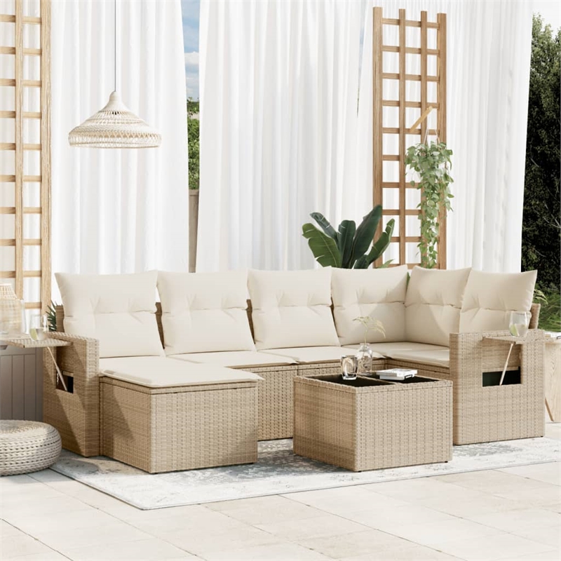 vidaXL 7 Piece Steel Large Sofa Set in Cream/Beige