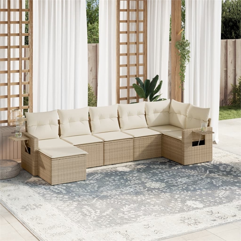 vidaXL 7 Piece Steel Sofa Set in White/Cream/Beige