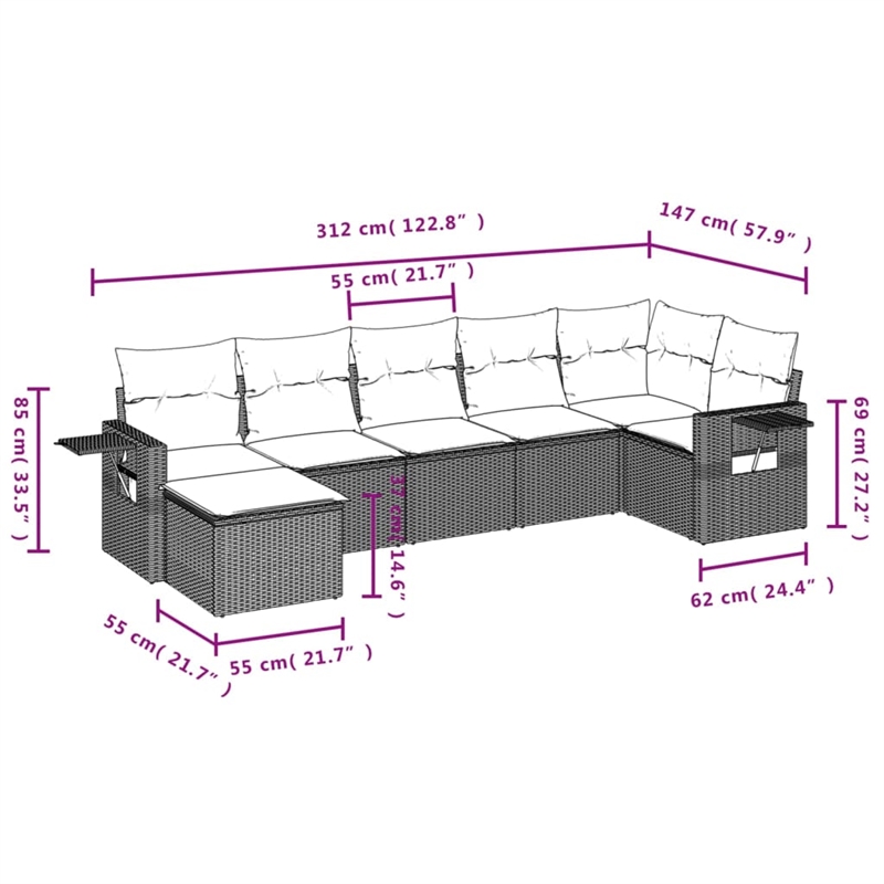 vidaXL 7 Piece Steel Sofa Set in White/Cream/Beige