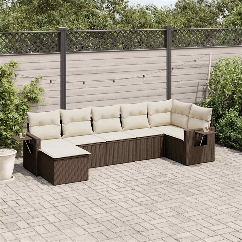vidaXL 7 Piece Sofa Set in White/Brown/Cream