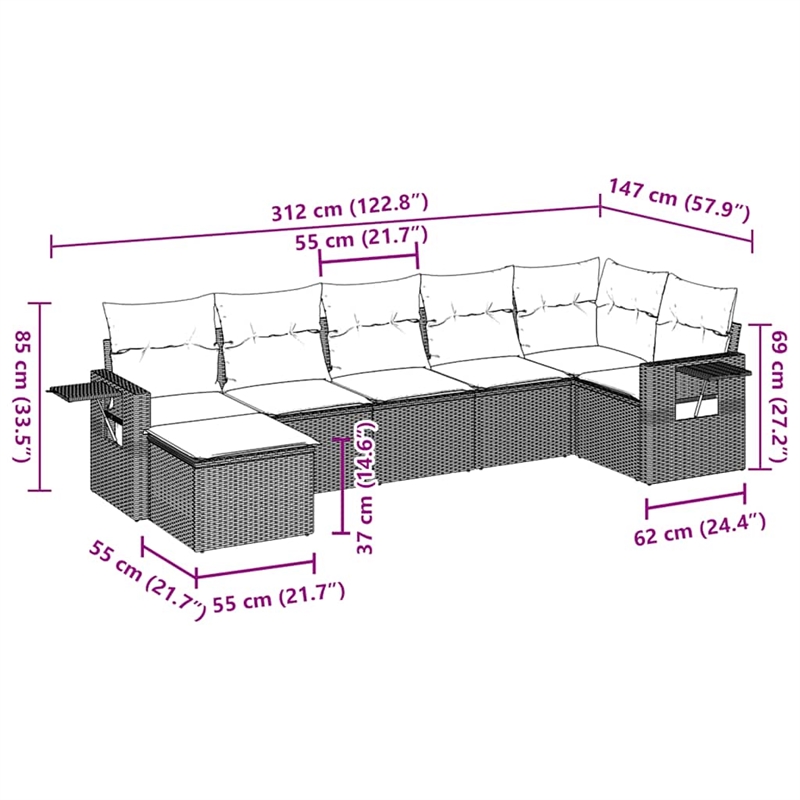 vidaXL 7 Piece Sofa Set in White/Brown/Cream