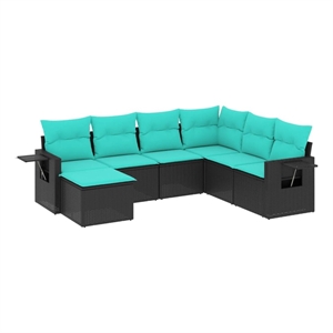 vidaXL 7 Piece Steel Patio Sofa Set in Black/Blue