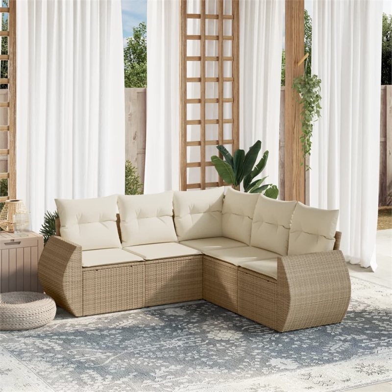 vidaXL 5 Piece Steel Sofa Set in White/Cream/Beige