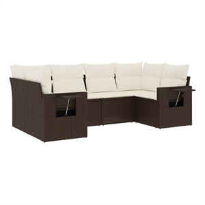vidaXL 6 Piece Steel Sofa Set in White/Brown/Cream