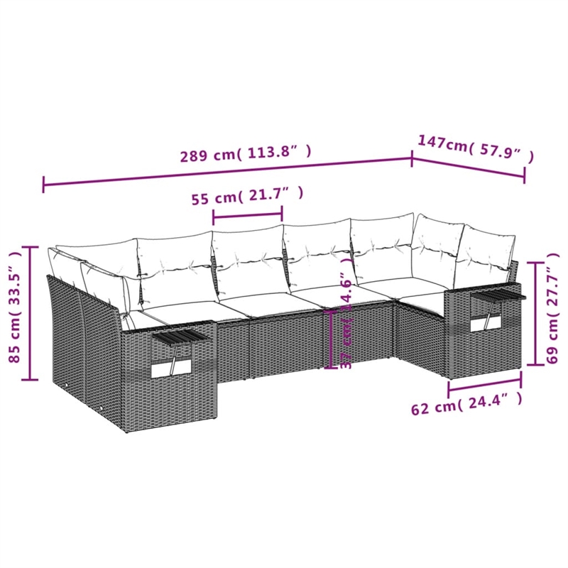vidaXL 7 Piece Steel Standard Sofa Set in Beige