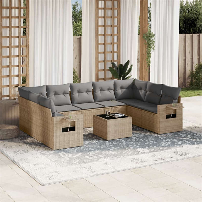 vidaXL 10 Piece Steel Sofa Set in Gray/Beige