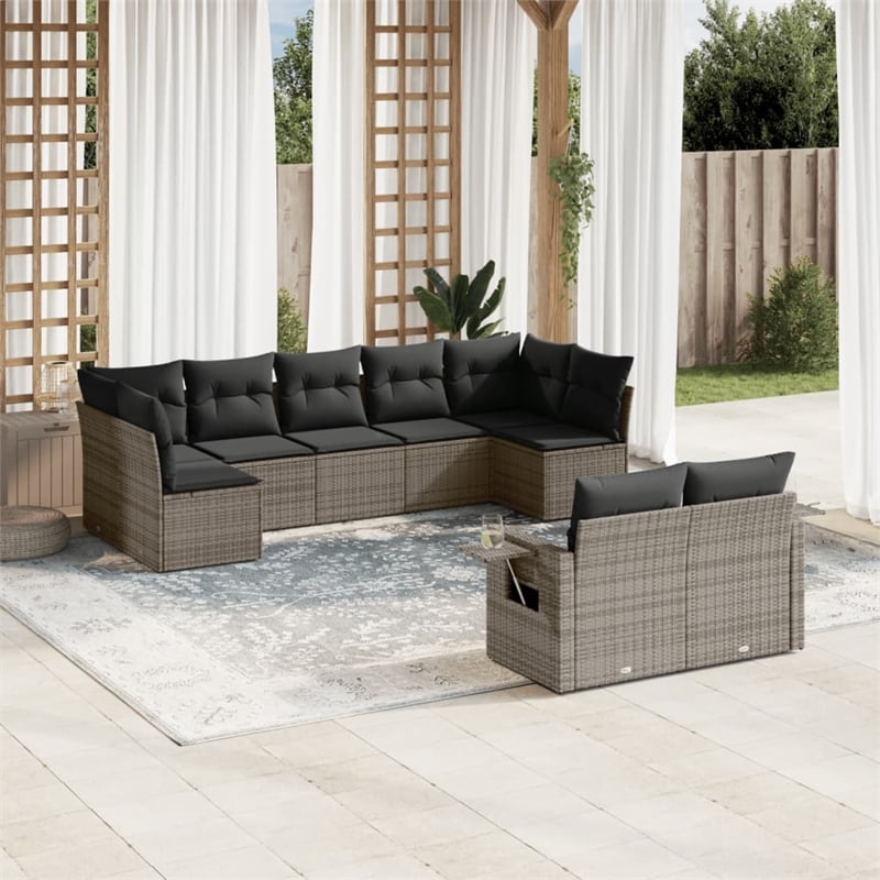 vidaXL 9 Piece Poly Rattan Sofa Set in Gray