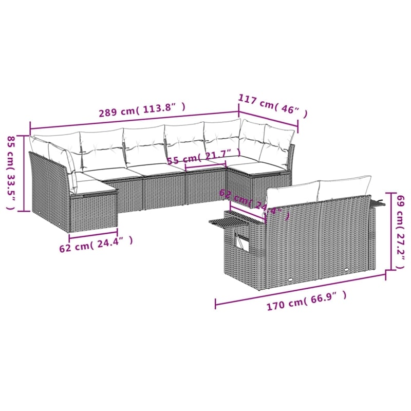 vidaXL 9 Piece Poly Rattan Sofa Set in Gray