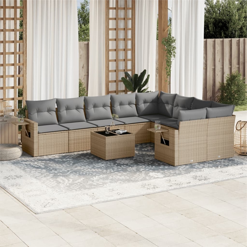 vidaXL 10 Piece Steel Sofa Set in Gray/Beige