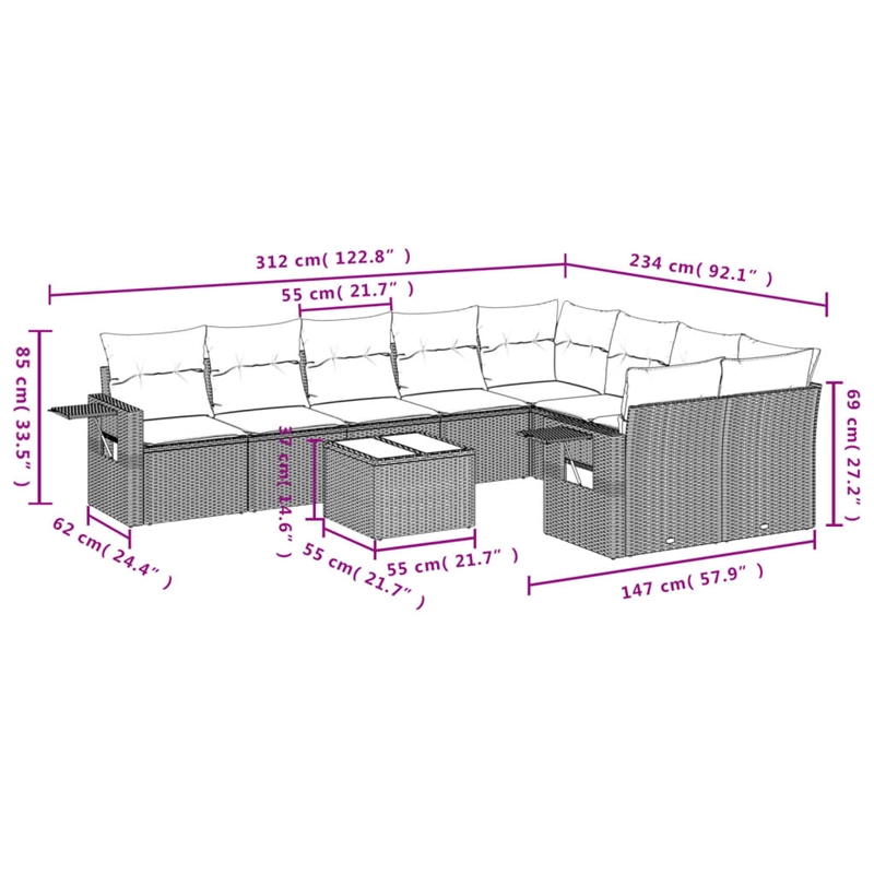 vidaXL 10 Piece Steel Sofa Set in Gray/Beige