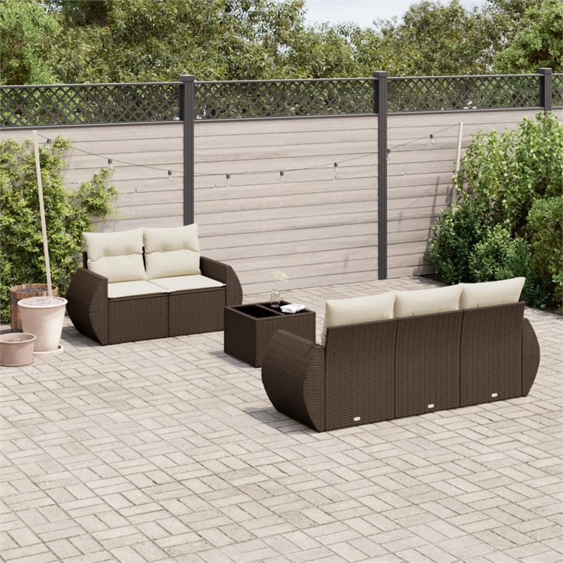 vidaXL 6 Piece Steel Sofa Set in White/Brown/Cream