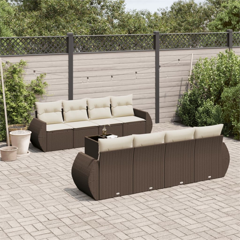 vidaXL 9 Piece Steel Sofa Set in Brown/Cream