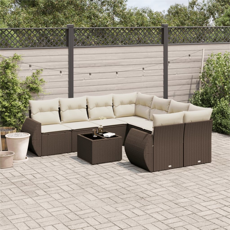 vidaXL 9 Piece Sofa Set in White/Brown/Cream