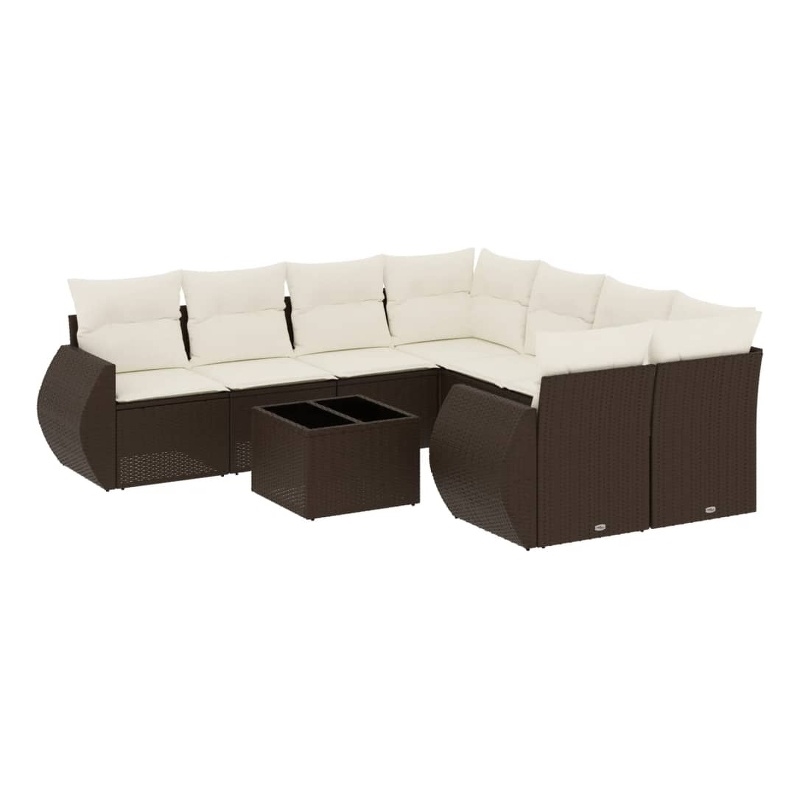 vidaXL 9 Piece Sofa Set in White/Brown/Cream