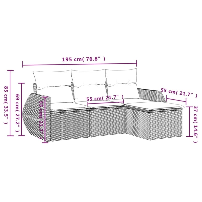 vidaXL 4 Piece Poly Rattan Small Sofa Set in Beige
