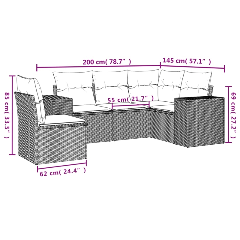 vidaXL 5 Piece Steel Sofa Set in Gray/Beige