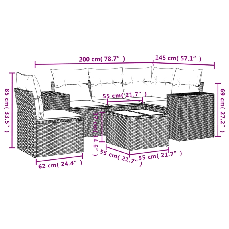 vidaXL 6 Piece Steel Sofa Set in White/Cream/Beige