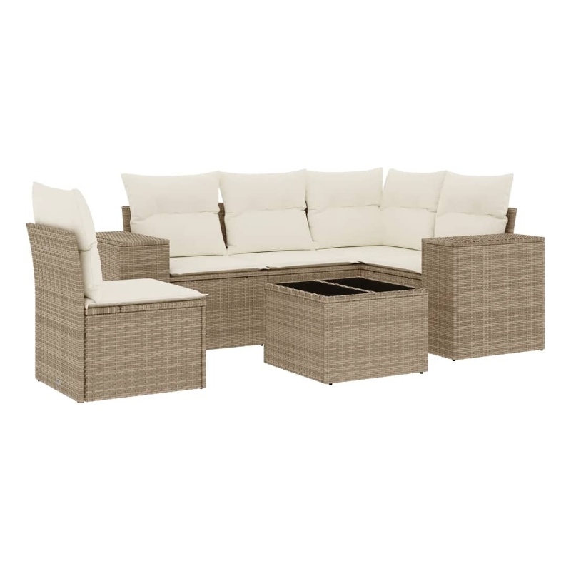 vidaXL 6 Piece Steel Sofa Set in White/Cream/Beige