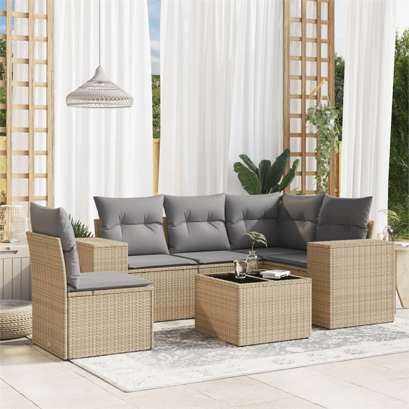 vidaXL 6 Piece Steel Sofa Set in Gray/Beige