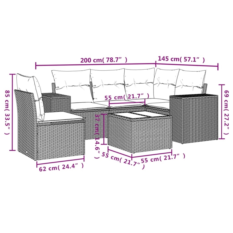 vidaXL 6 Piece Steel Sofa Set in Gray/Beige